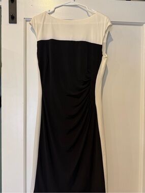 Ralph Lauren Black and Cream Colorblock Midi Dress
